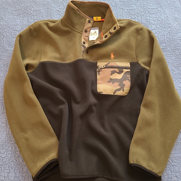 Green and Black Polo Ralph Lauren Fleece Pullover Jacket - Picture 3 of 9
